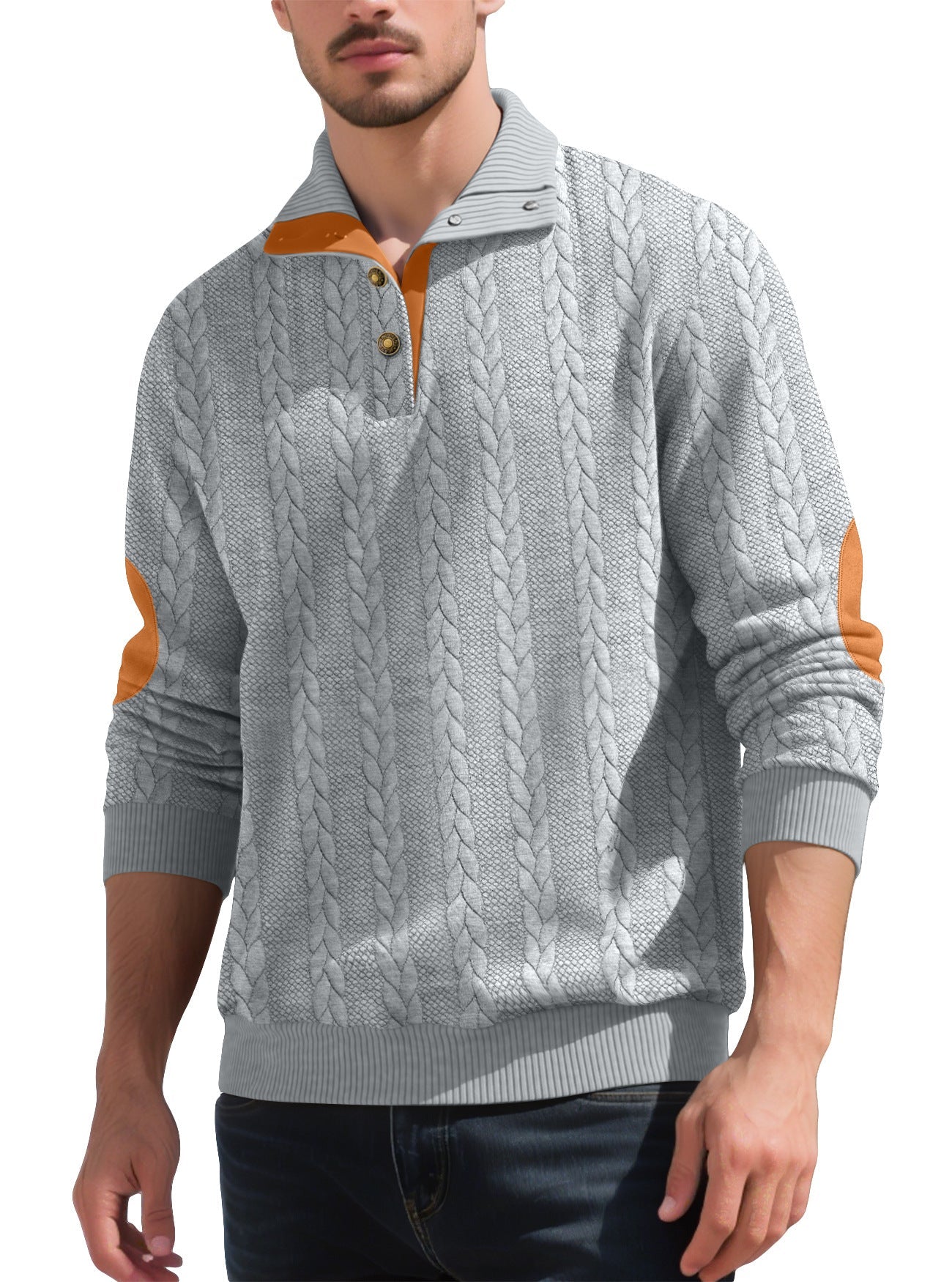 Herren Strickpullover Modern mit Knöpfen und Kontrastfarben