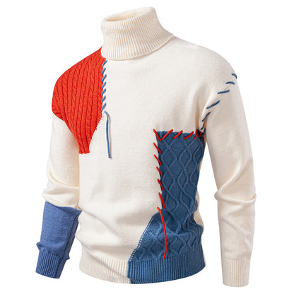 Herren Rollkragenpullover Geometrisches Muster Modern Schwarz