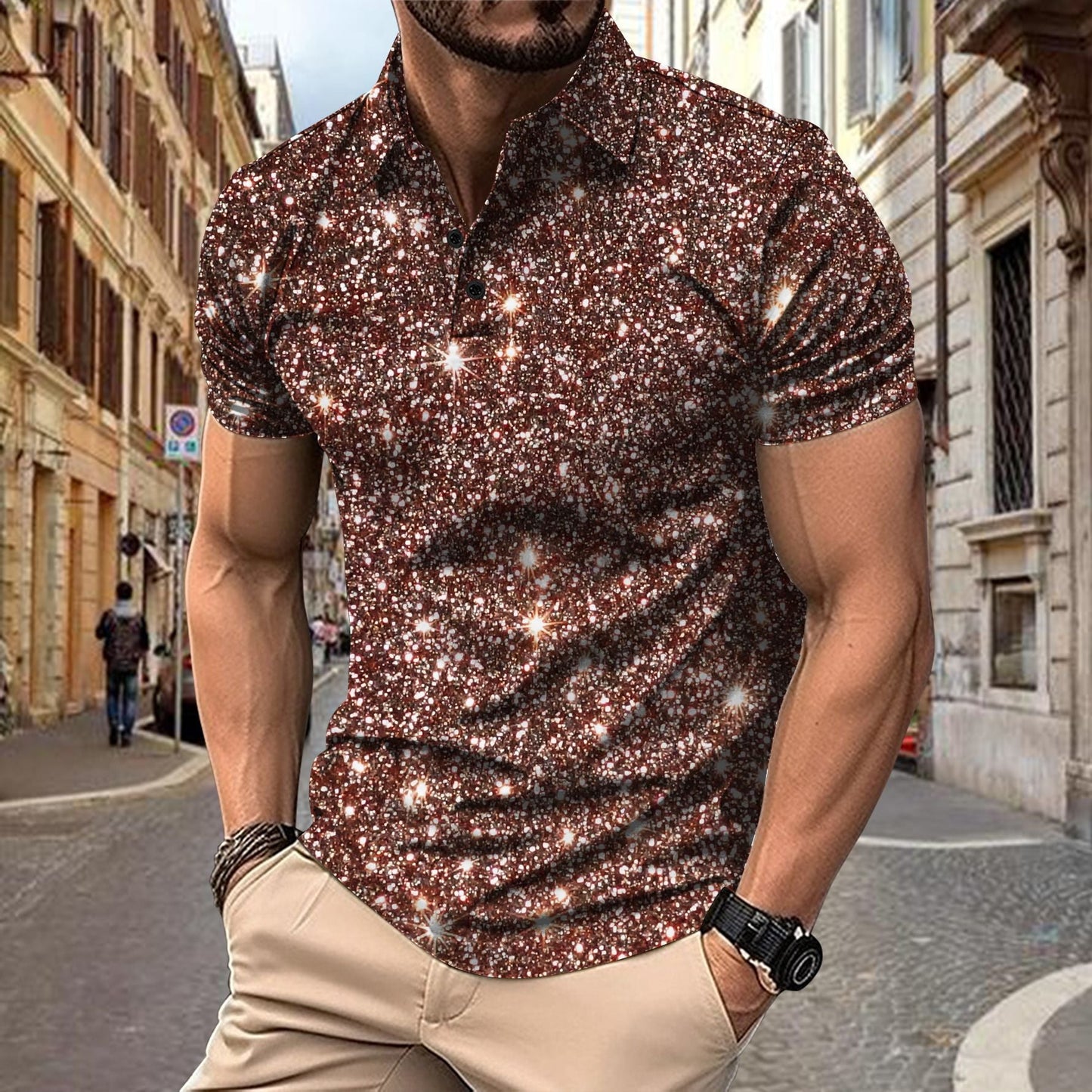 Herren Poloshirt Baumwolle Glitzerndes Sternen-Design Modern