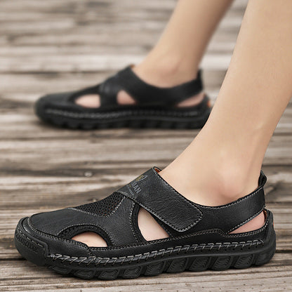 Damen Leder-Sandalen Atmungsaktiv Klettverschluss Verstellbar Sommer