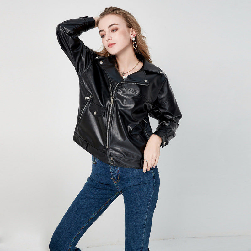 Ledermantel Damen Bikerjacke Kunstleder Schwarz - BerlinGlamour