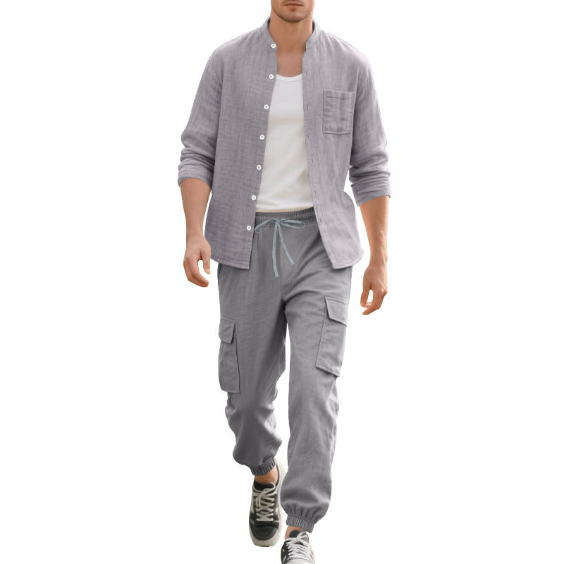 Herren Leinenhemd Bequem mit Taschen und Hose - BerlinGlamour