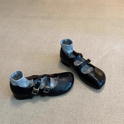 Damen Ballerinas Schnallenverschluss Elegant Doppelriemen