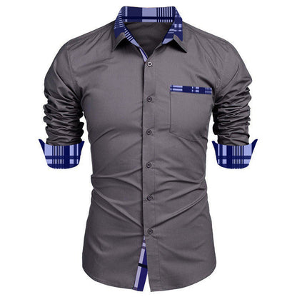 Herren Langarmhemd Modern mit Kontrastkragen und Brusttasche
