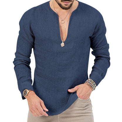 Herren Leinenhemd V-Ausschnitt Modern Schick - BerlinGlamour