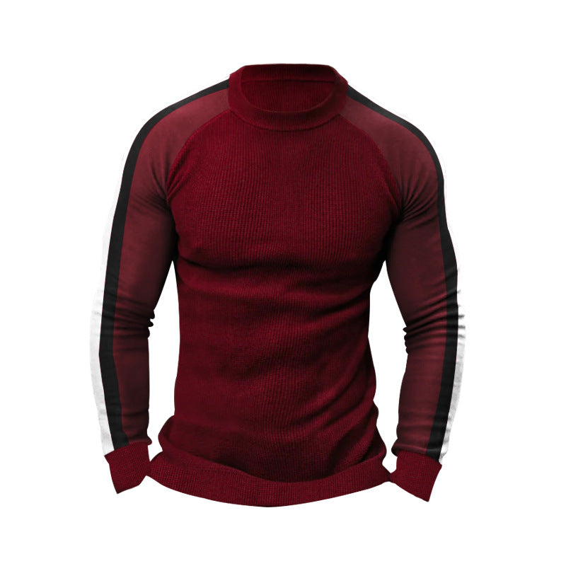 Herren Strickpullover Sportlich Kontrastärmel Hochkragen