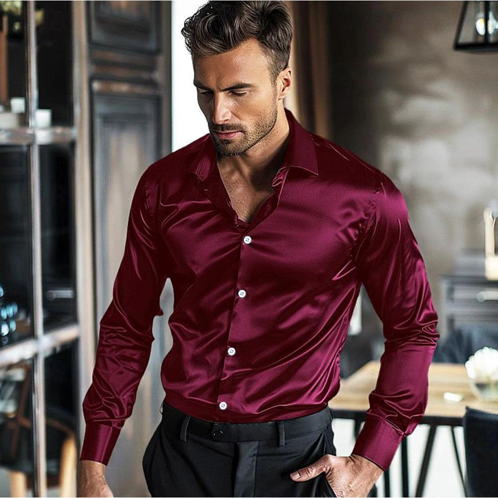 Herren Hemd Langarm Elegantes Satinhemd Luxus Qualität