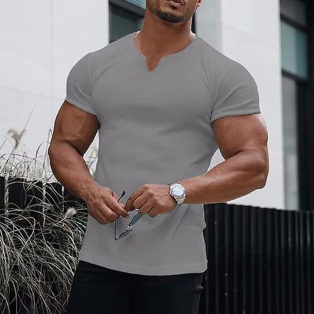 Herren T-Shirt Kurzarm V-Ausschnitt Slim Fit Modern