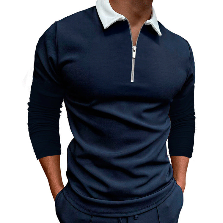 Herren Pullover Sportlich Viertelzipp Reißverschluss Kontrastkragen