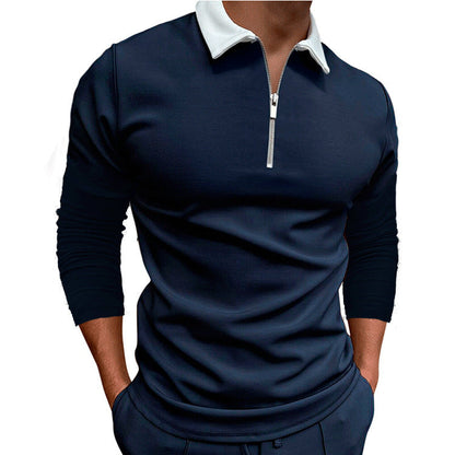 Herren Pullover Sportlich Viertelzipp Reißverschluss Kontrastkragen