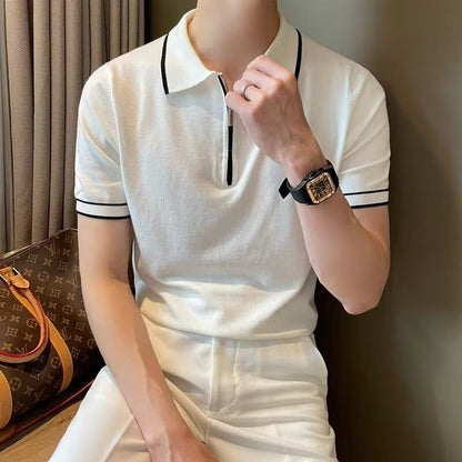 Herren Poloshirt Modern Slim Fit Mit Reißverschluss
