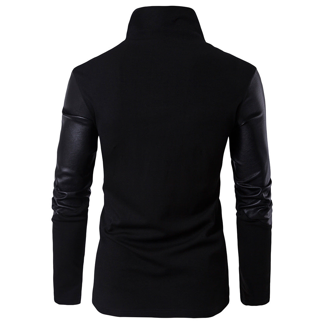 Herren Lederjacke Asymmetrisch Mit Kontrastärmeln Modern