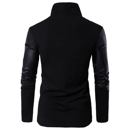 Herren Lederjacke Asymmetrisch Mit Kontrastärmeln Modern