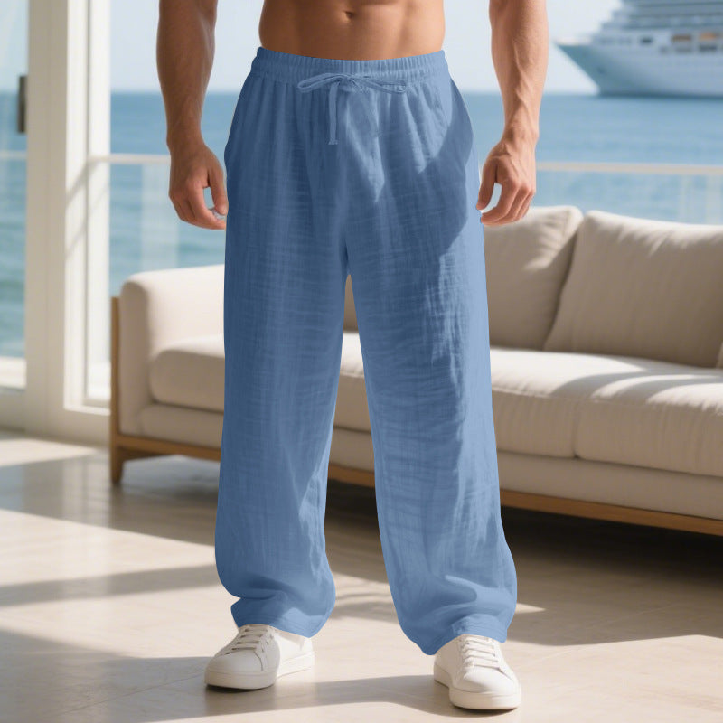 Herren Leinenhose Bequem Elastisch Locker Geschnitten