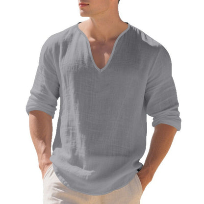 Herren Langarmshirt V-Ausschnitt Leicht Baumwolle Modern