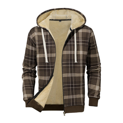 Herren Sweatjacke Kariert Kapuzenpullover Warm