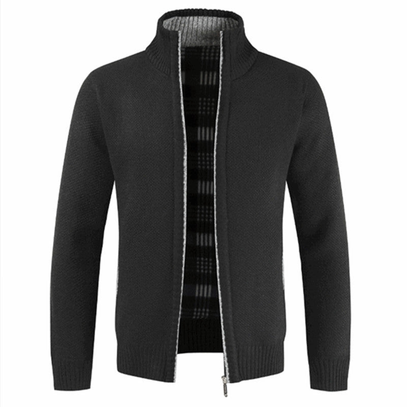 Herren Strickjacke Warm Plüschfutter Hochkragen