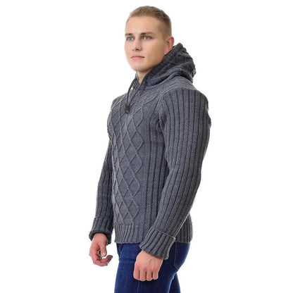 Herren Strickpullover Kapuze Warm Kuschelig Modern