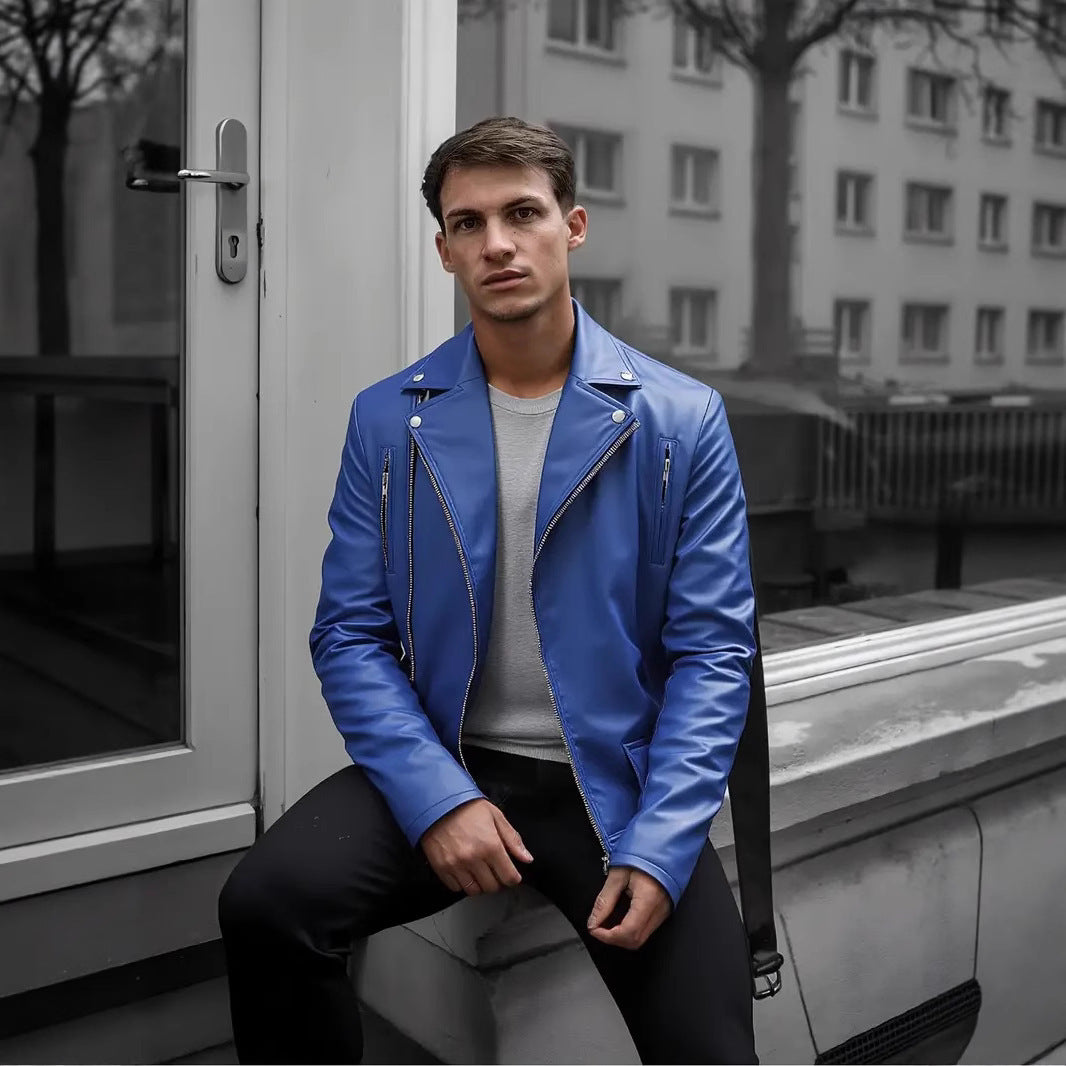 Leder Bikerjacke Herren Steppnaht Schwarz