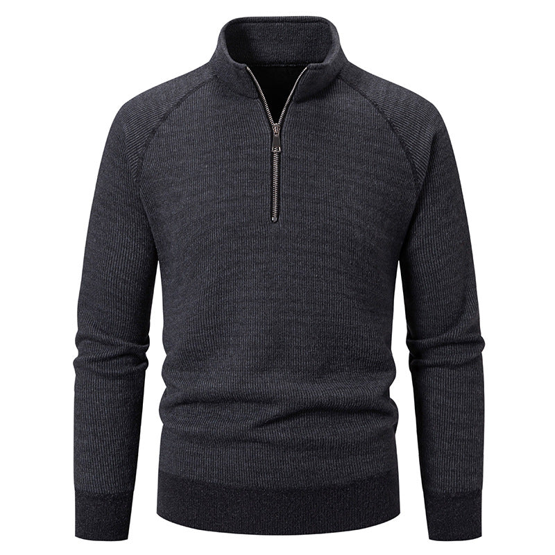 Herren Pullover Hochkragen Reißverschluss Struktur Optik Modern