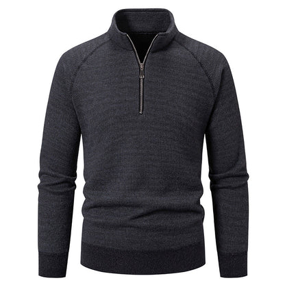Herren Pullover Hochkragen Reißverschluss Struktur Optik Modern