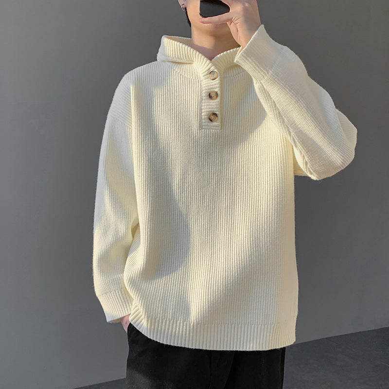 Herren Strickpullover Kapuzenpullover Knopfleiste Modern - BerlinGlamour