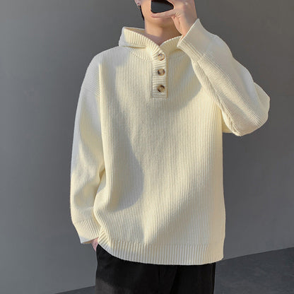 Herren Strickpullover Kapuzenpullover Knopfleiste Modern - BerlinGlamour