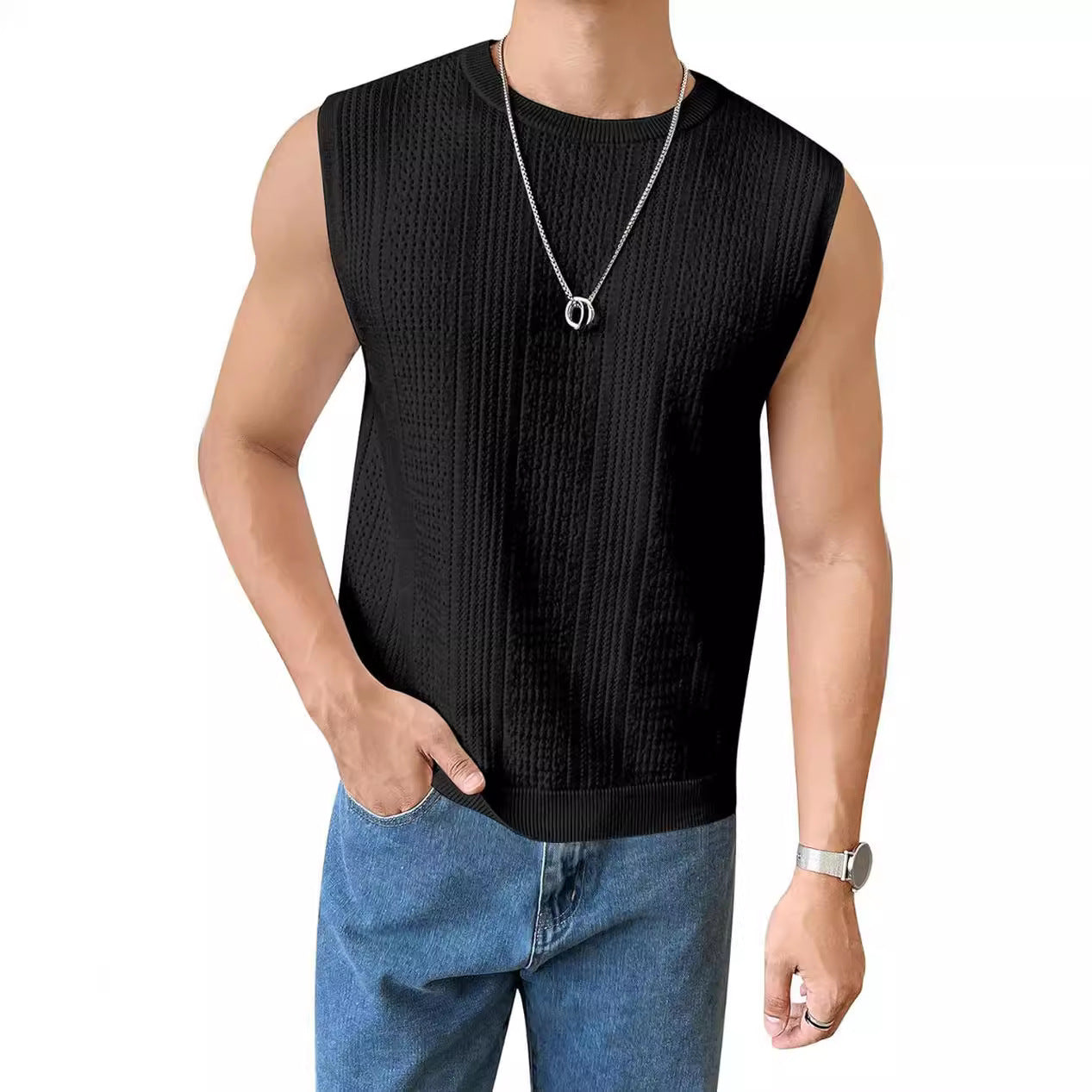 Herren Stricktop Lässig Mit Lochmuster Modern