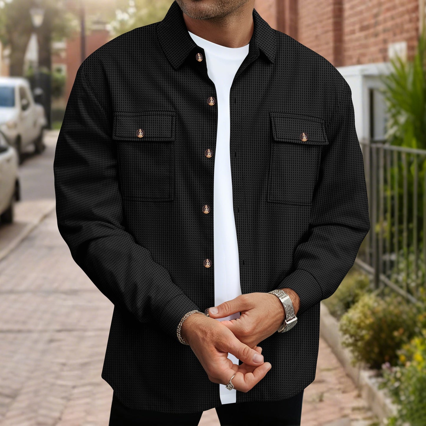 Herren Blousonjacke Modern mit Taschen Schwarz - BerlinGlamour