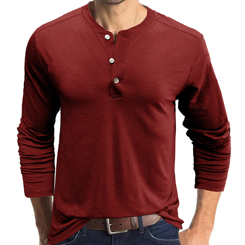 Herren Henley-Shirt Langarm Knopfleiste Modern