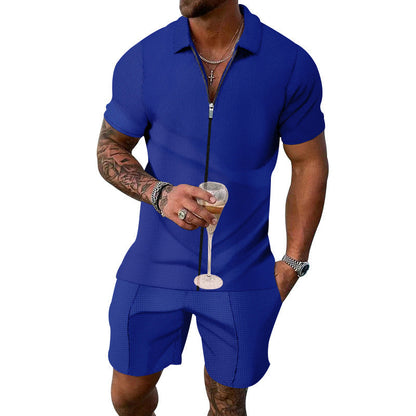 Herren Freizeitoutfit Kurzarm Reißverschluss Modern