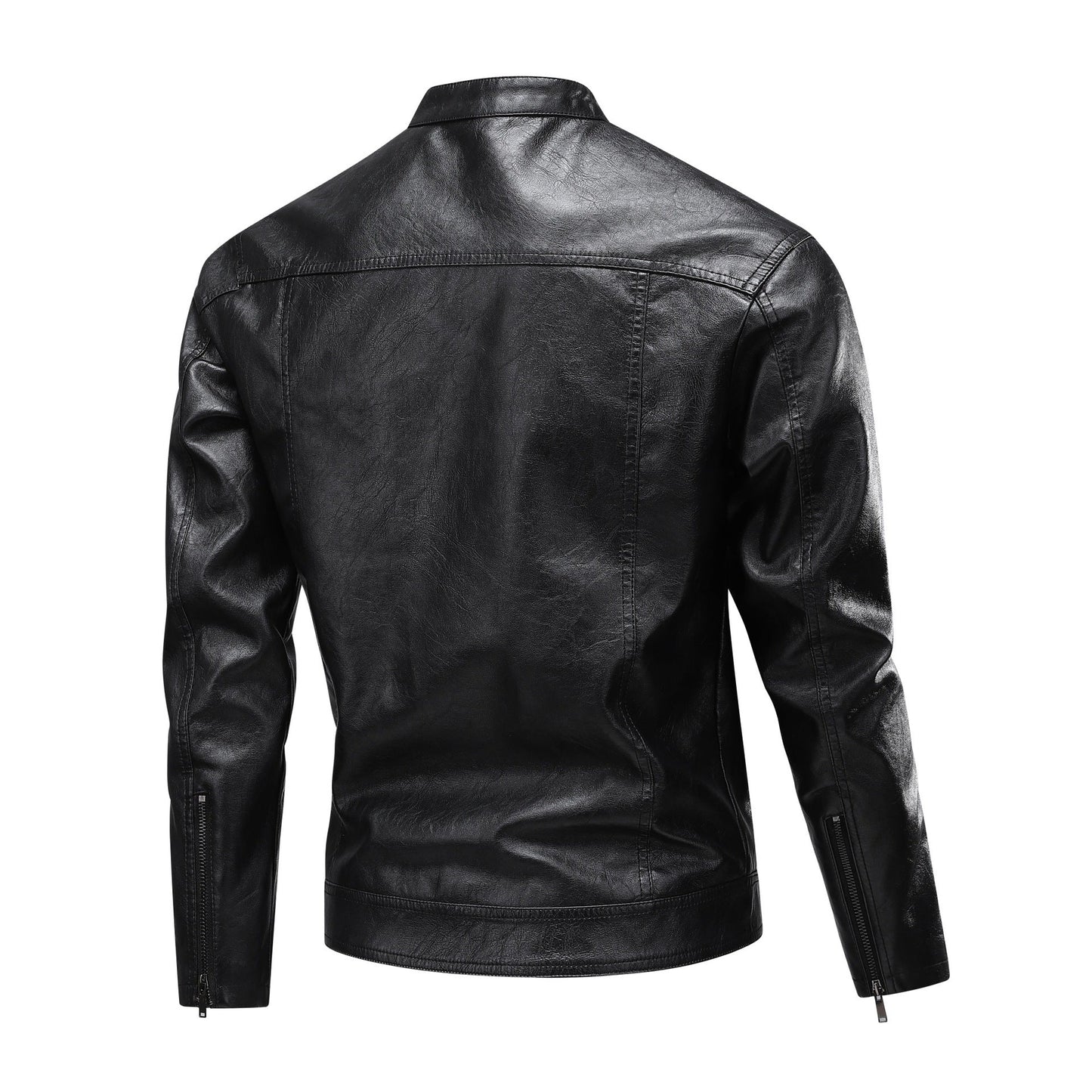 Lederjacke Herren Modern Reißverschluss Taschen Schwarz
