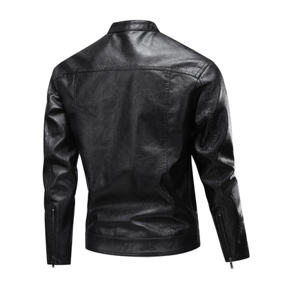 Lederjacke Herren Modern Reißverschluss Taschen Schwarz