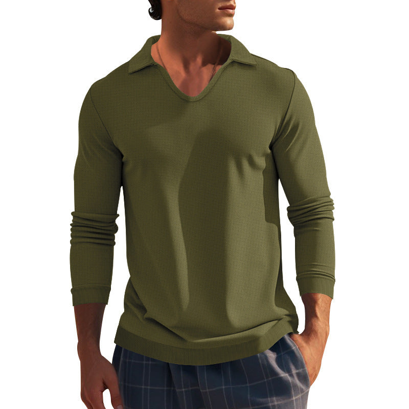 Herren Langarmshirt Modern V-Ausschnitt Strukturiert
