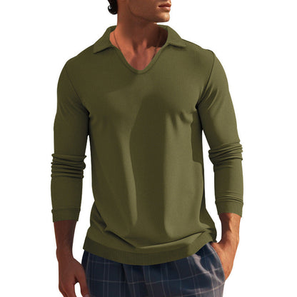 Herren Langarmshirt Modern V-Ausschnitt Strukturiert