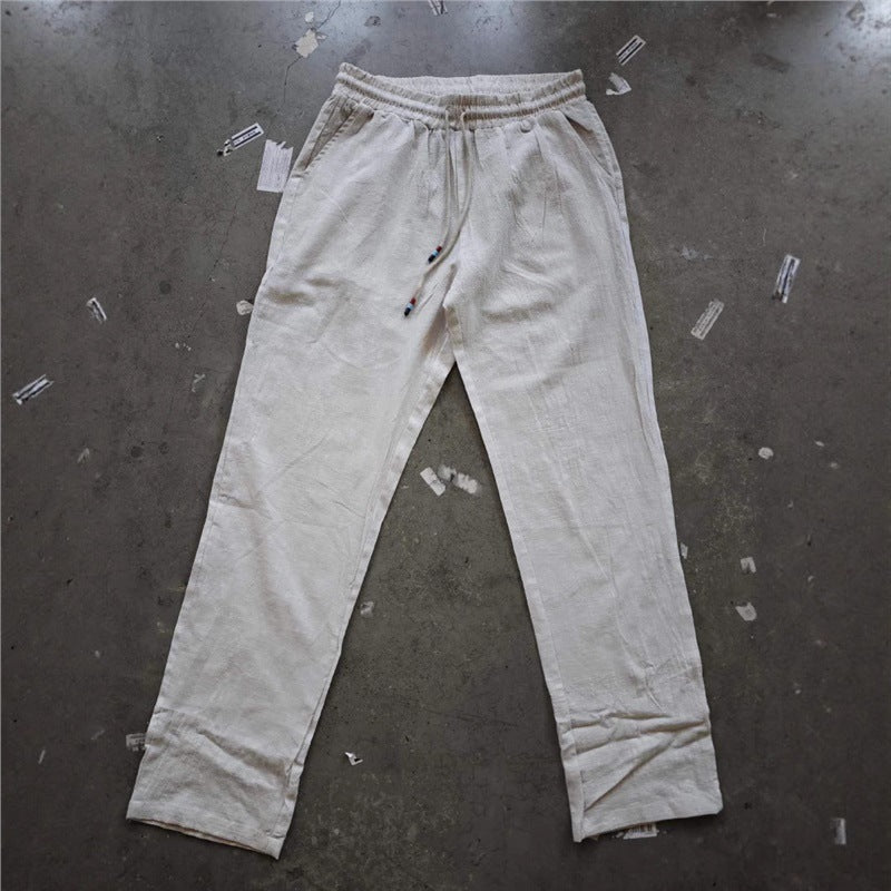 Herren Leinenhose Bequem Elastisch Knopfleiste Trendy