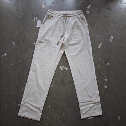 Herren Leinenhose Bequem Elastisch Knopfleiste Trendy
