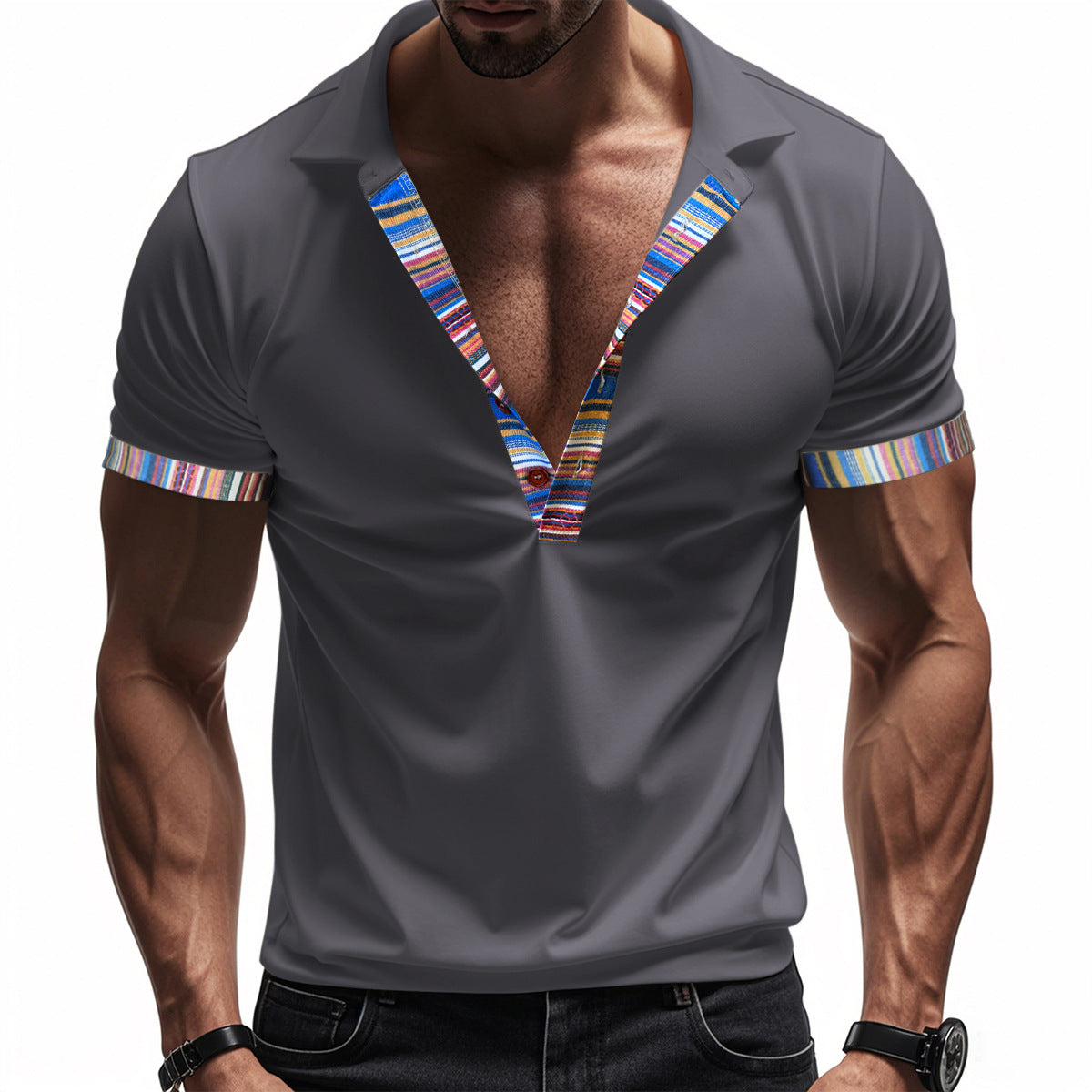 Herren Poloshirt Modern V-Ausschnitt Bunt