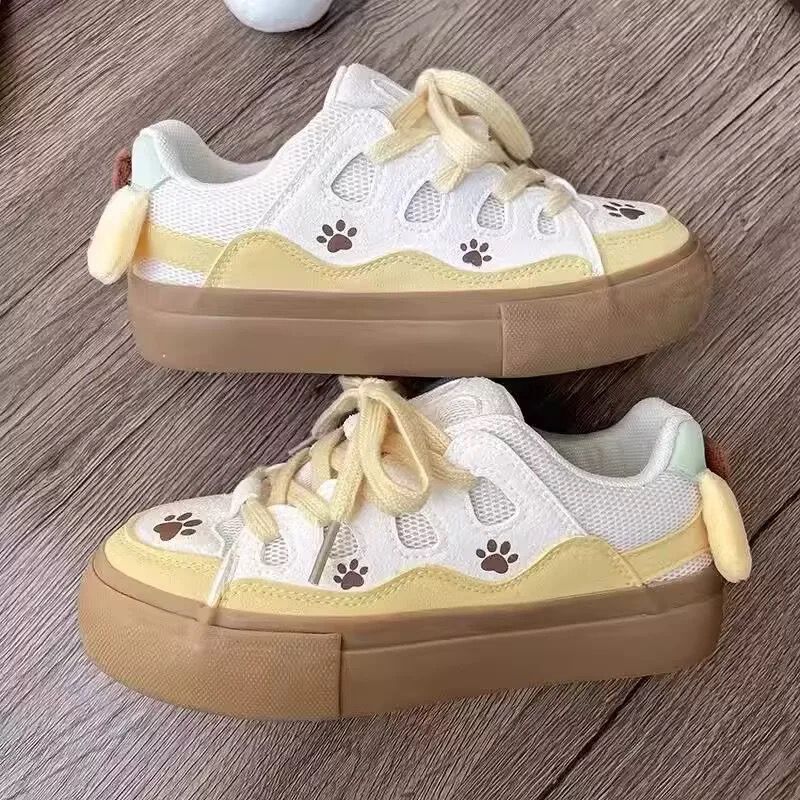 Damen Sneaker atmungsaktiv mit Pfotenmotiv Freizeit Schuhe
