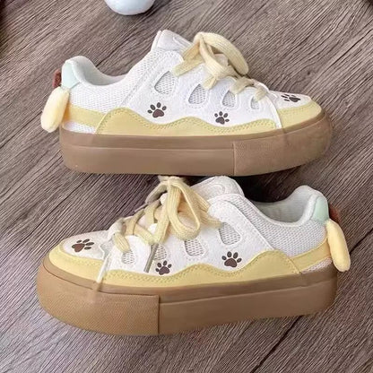 Damen Sneaker atmungsaktiv mit Pfotenmotiv Freizeit Schuhe