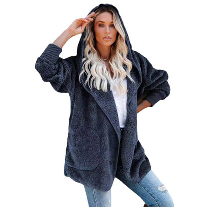 Damen Kapuzenjacke Warm Flauschig mit Taschen