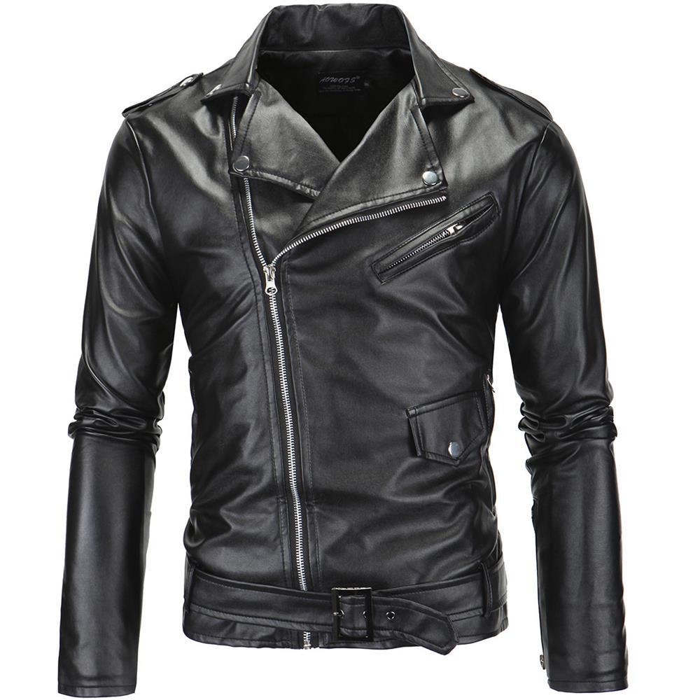 Herren Lederjacke Biker Stil Kunstleder Schwarz Modern - BerlinGlamour