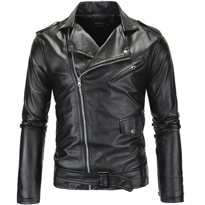 Herren Lederjacke Biker Stil Kunstleder Schwarz Modern - BerlinGlamour