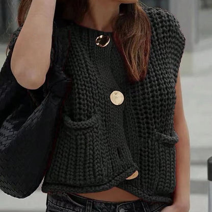 Damen Strickweste Modern mit Knöpfen und Taschen