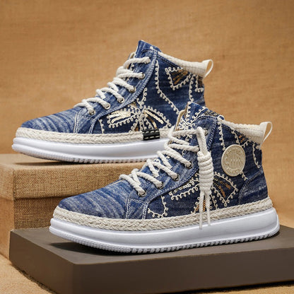 Damen Sneaker Hohe Denim Schuhe Robust - BerlinGlamour