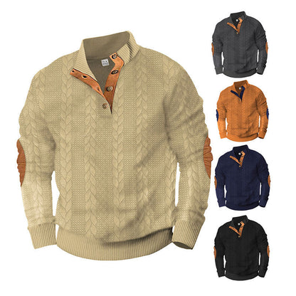 Herren Pullover Stehkragen Modern Kontrast Knöpfe - BerlinGlamour