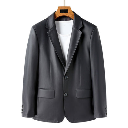 Herren Blazer Kunstleder Elegant Klassisch Schwarz