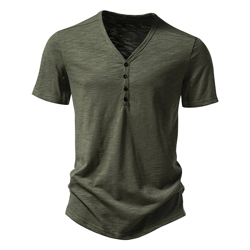 Herren Kurzarm-Shirt V-Ausschnitt Knopfleiste Modern