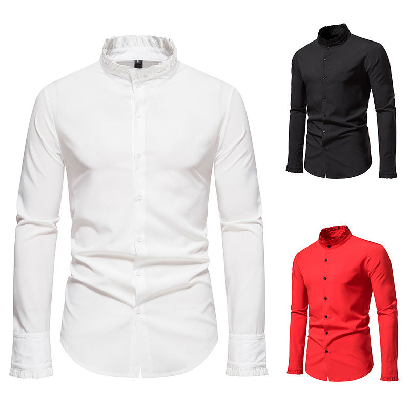 Herren Hemd Langarm Elegantes Rüschenhemd Modern