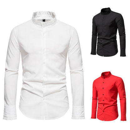 Herren Hemd Langarm Elegantes Rüschenhemd Modern